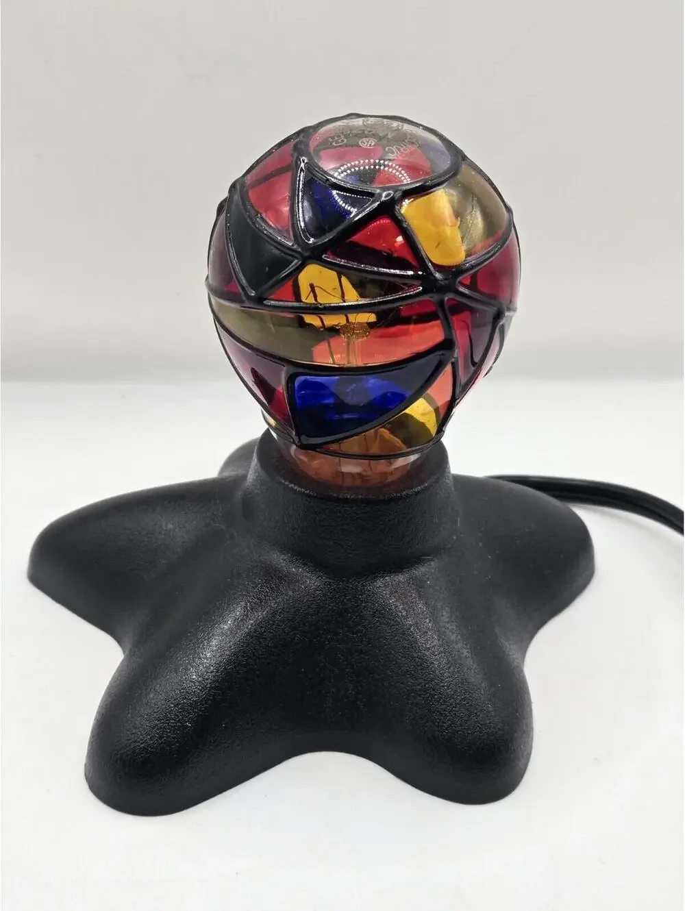 Vtg 2003 GE Stained Glass Light Bulb Y2K Mosaic Novelty Black Star Base